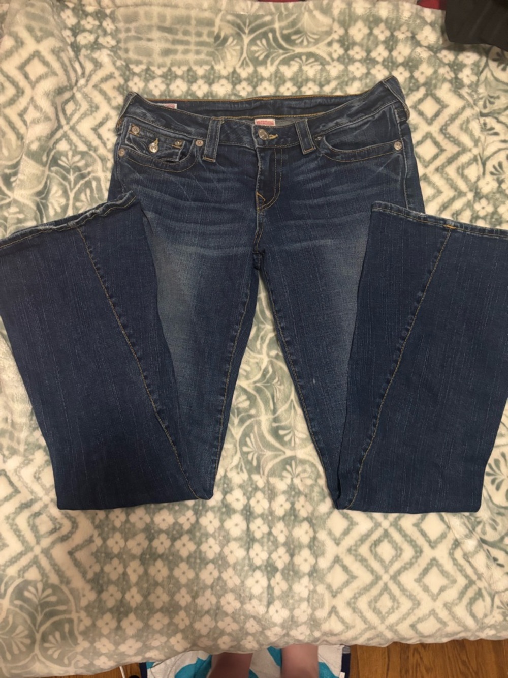 True Religion Dark Blue Bootcut Jeans with Fading